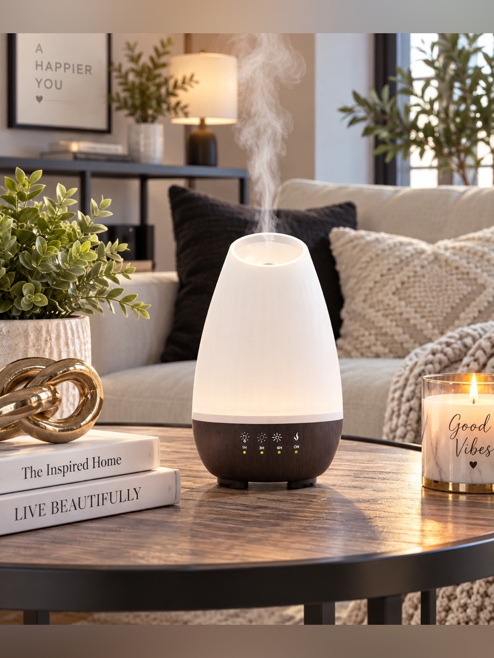 Ultrasonic Aroma Diffuser in White and Dark Wood